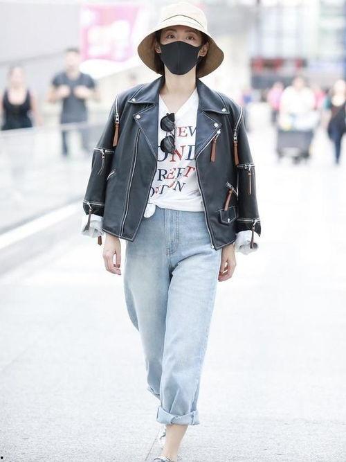 皮衣明星机场,明星们的皮衣穿搭风潮